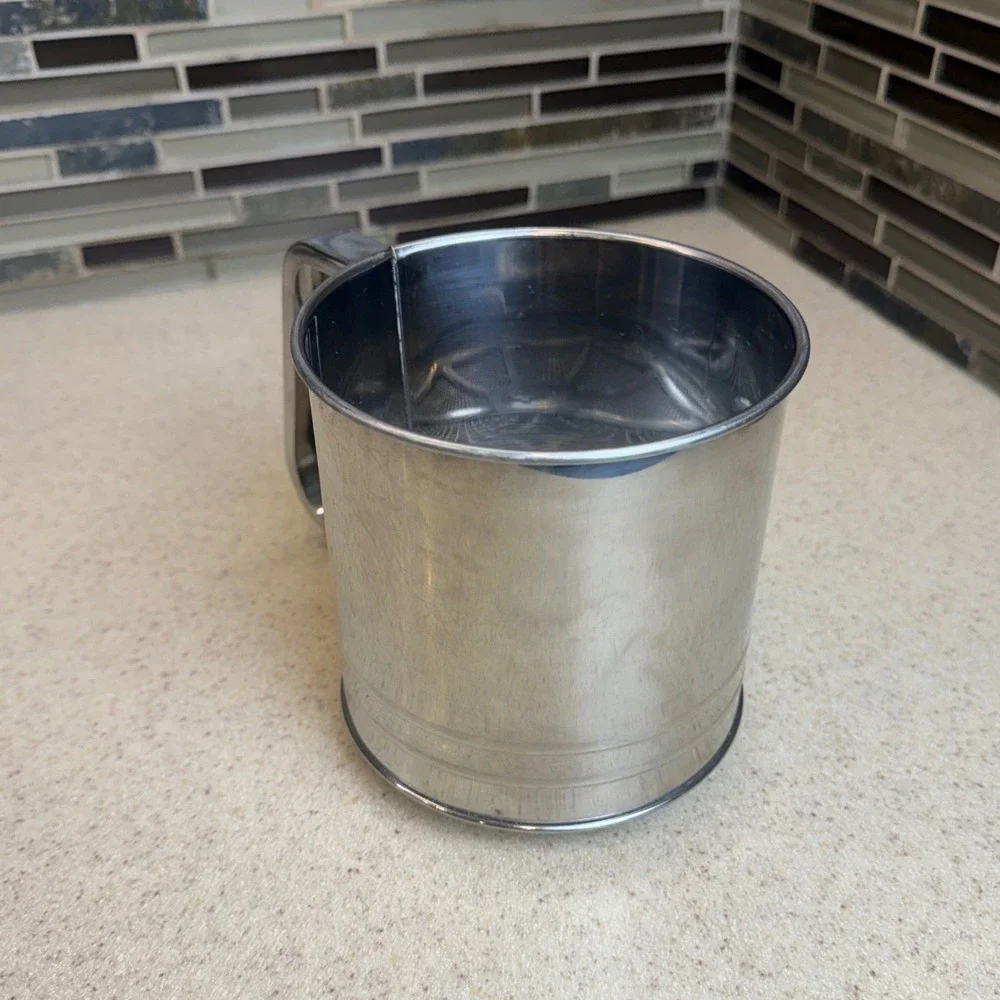 Vintage Stainless Steel Flour Sifter Manual Squeeze Handle Kitchen Baking Tool